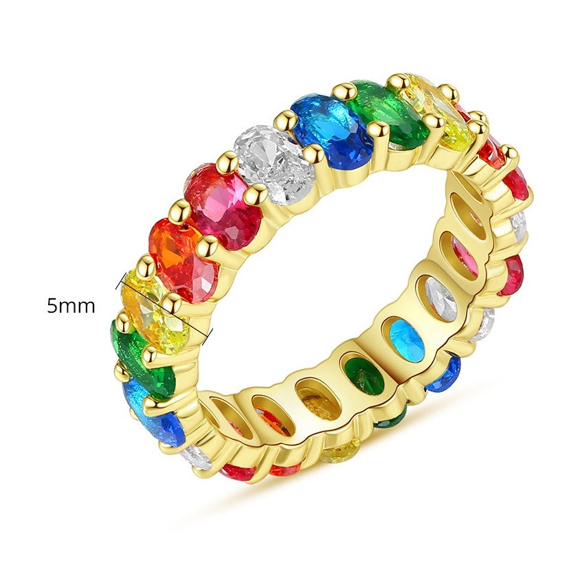 Multicolor Cubic Zirconia Gold Plated Engagement Band Ring AAA109