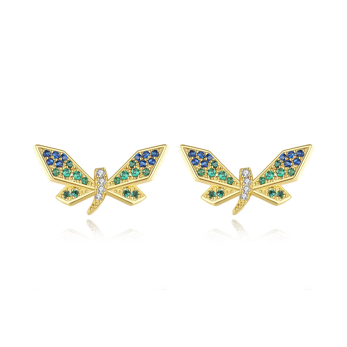 Gold Plated Dragonfly Cubic Zirconia Stud Earrings AAA1097