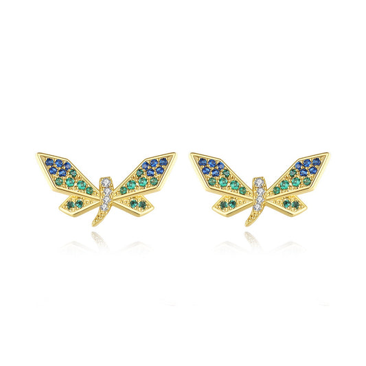 Gold Plated Dragonfly Cubic Zirconia Stud Earrings AAA1097