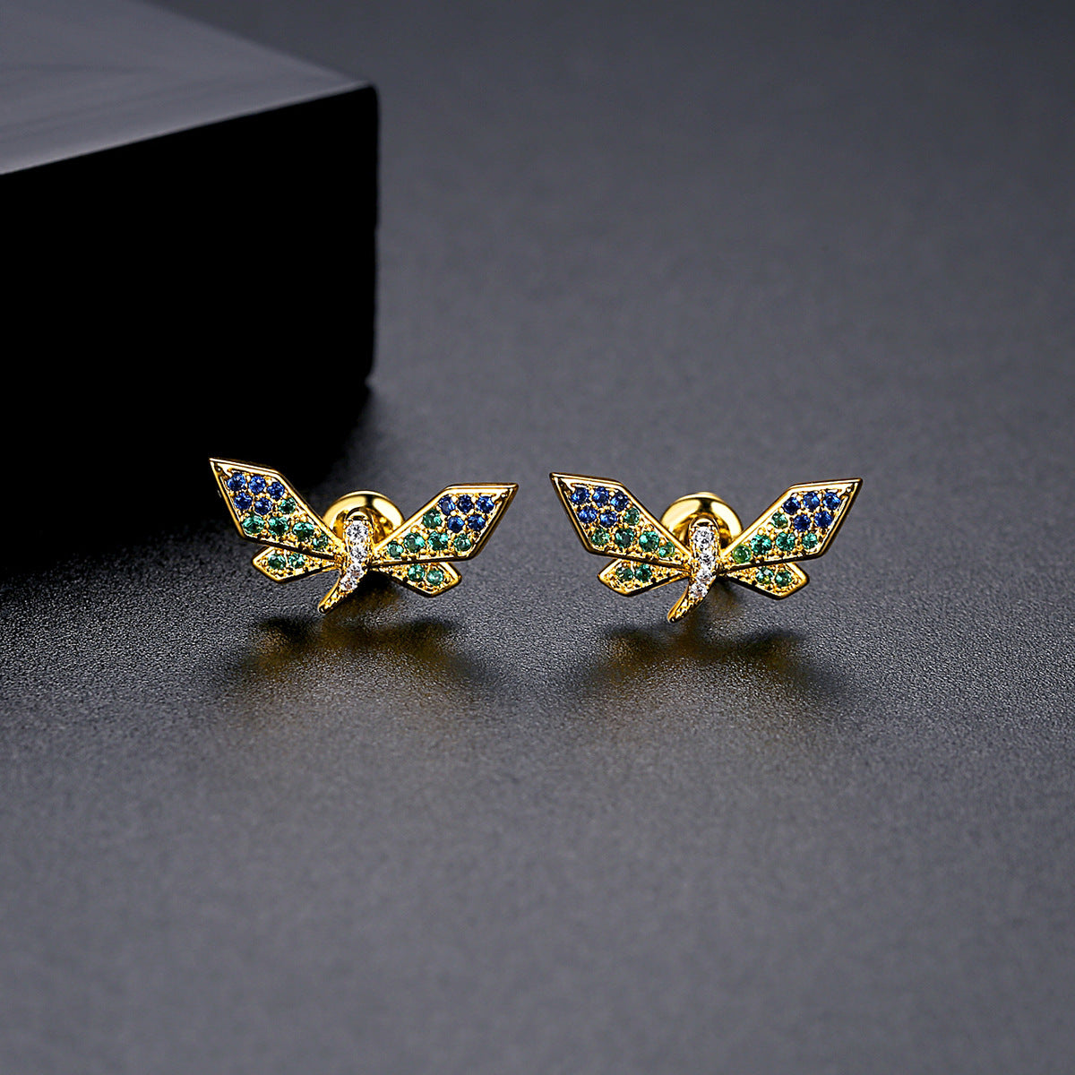Gold Plated Dragonfly Cubic Zirconia Stud Earrings AAA1097