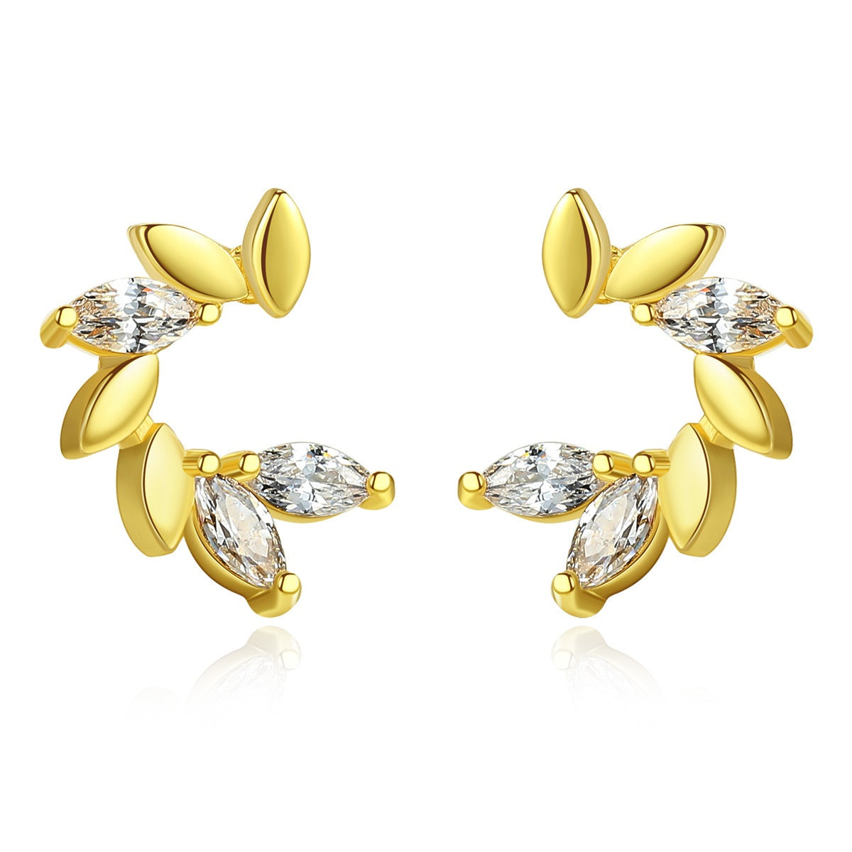 Gold Plated Marquise Cut Cubic Zirconia Stud Earrings AAA1119