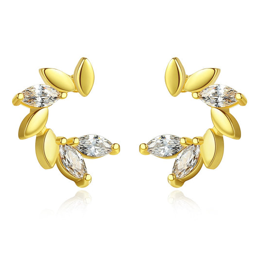 Gold Plated Marquise Cut Cubic Zirconia Stud Earrings AAA1119