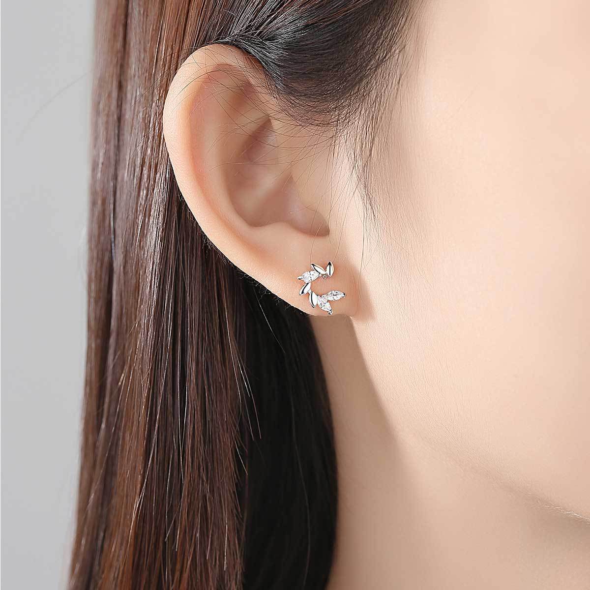 Gold Plated Marquise Cut Cubic Zirconia Stud Earrings AAA1119