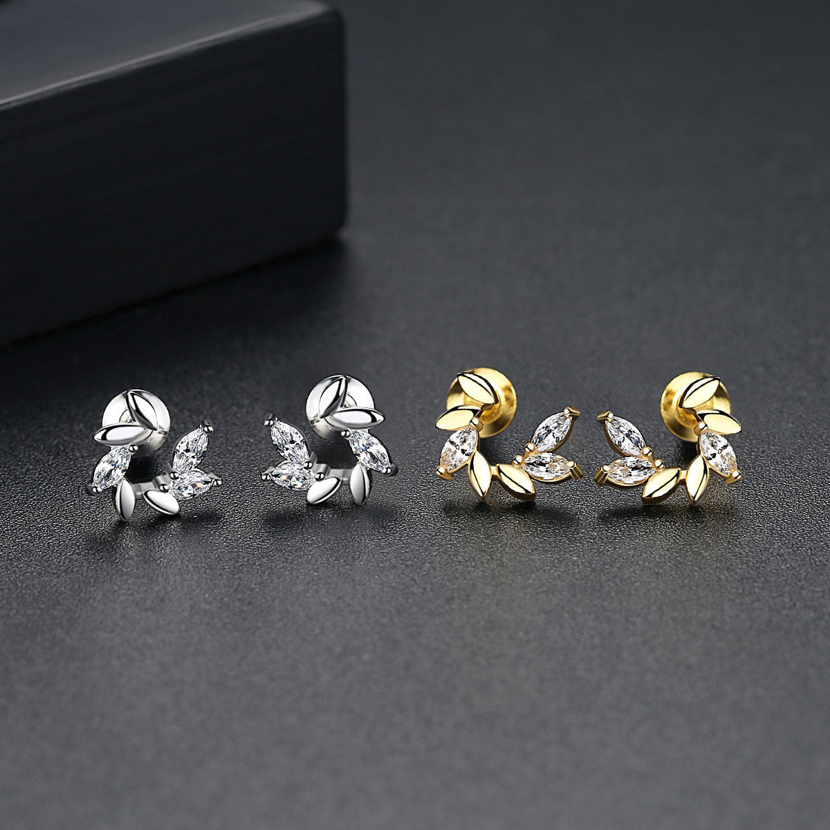 Gold Plated Marquise Cut Cubic Zirconia Stud Earrings AAA1119