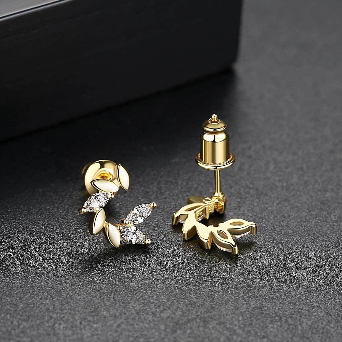 Gold Plated Marquise Cut Cubic Zirconia Stud Earrings AAA1119