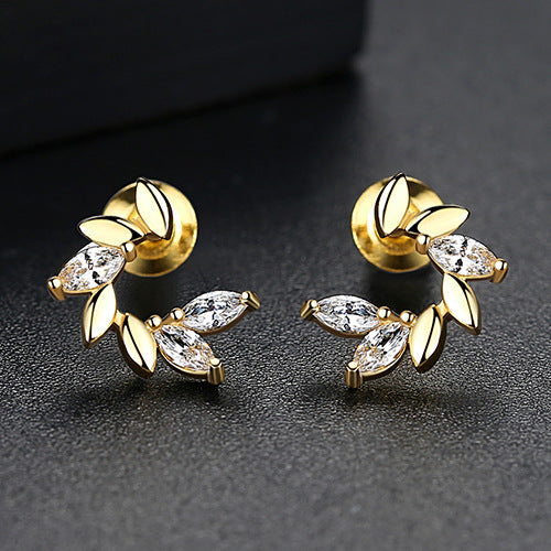 Gold Plated Marquise Cut Cubic Zirconia Stud Earrings AAA1119