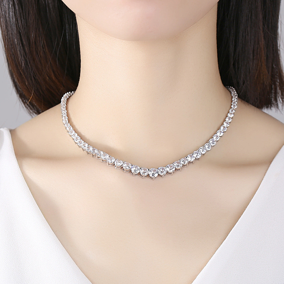 White Gold Plated Round Cut Cubic Zirconia Choker Necklace AAA1125