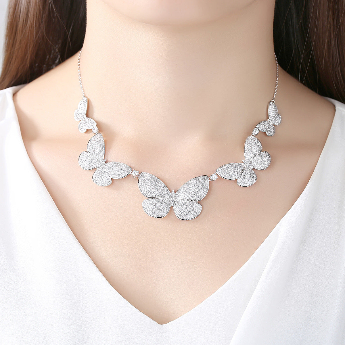 White Gold Plated Butterfly Cubic Zirconia Necklace AAA1127