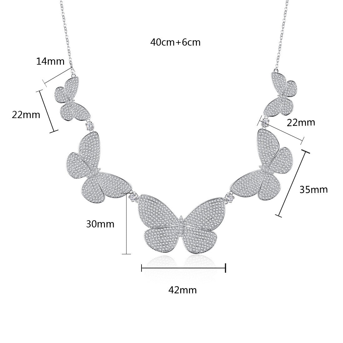 White Gold Plated Butterfly Cubic Zirconia Necklace AAA1127
