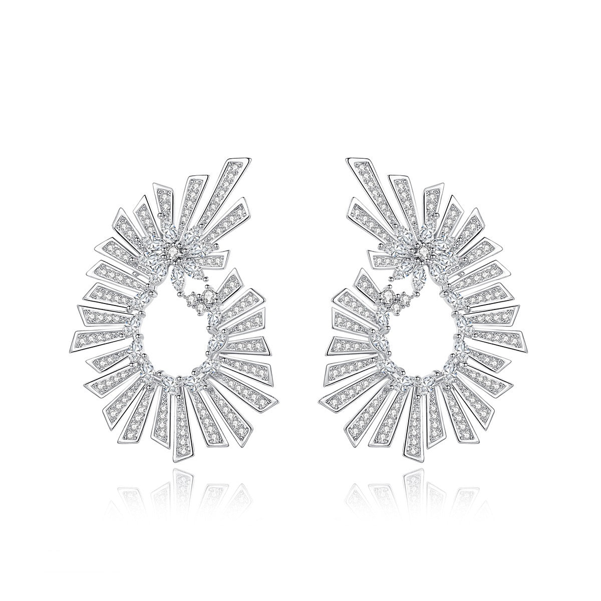 White Gold Plated U-Shape Geometric Cubic Zirconia Drop Earrings AAA1130
