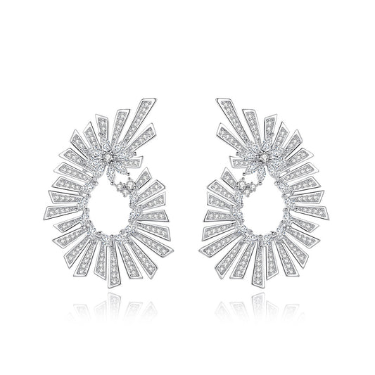 White Gold Plated U-Shape Geometric Cubic Zirconia Drop Earrings AAA1130