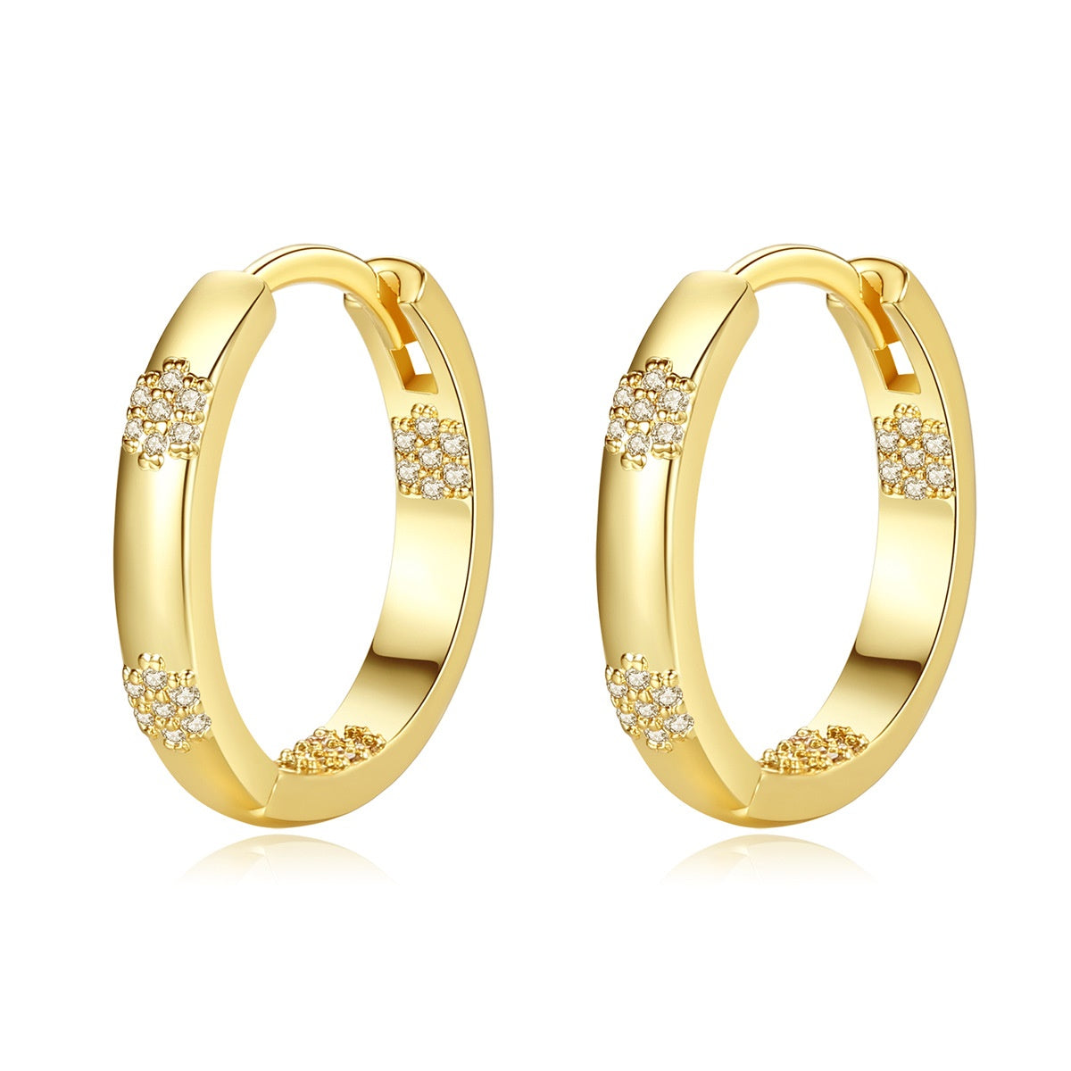 Gold Plated Flower Cubic Zirconia Huggie Earrings AAA1142