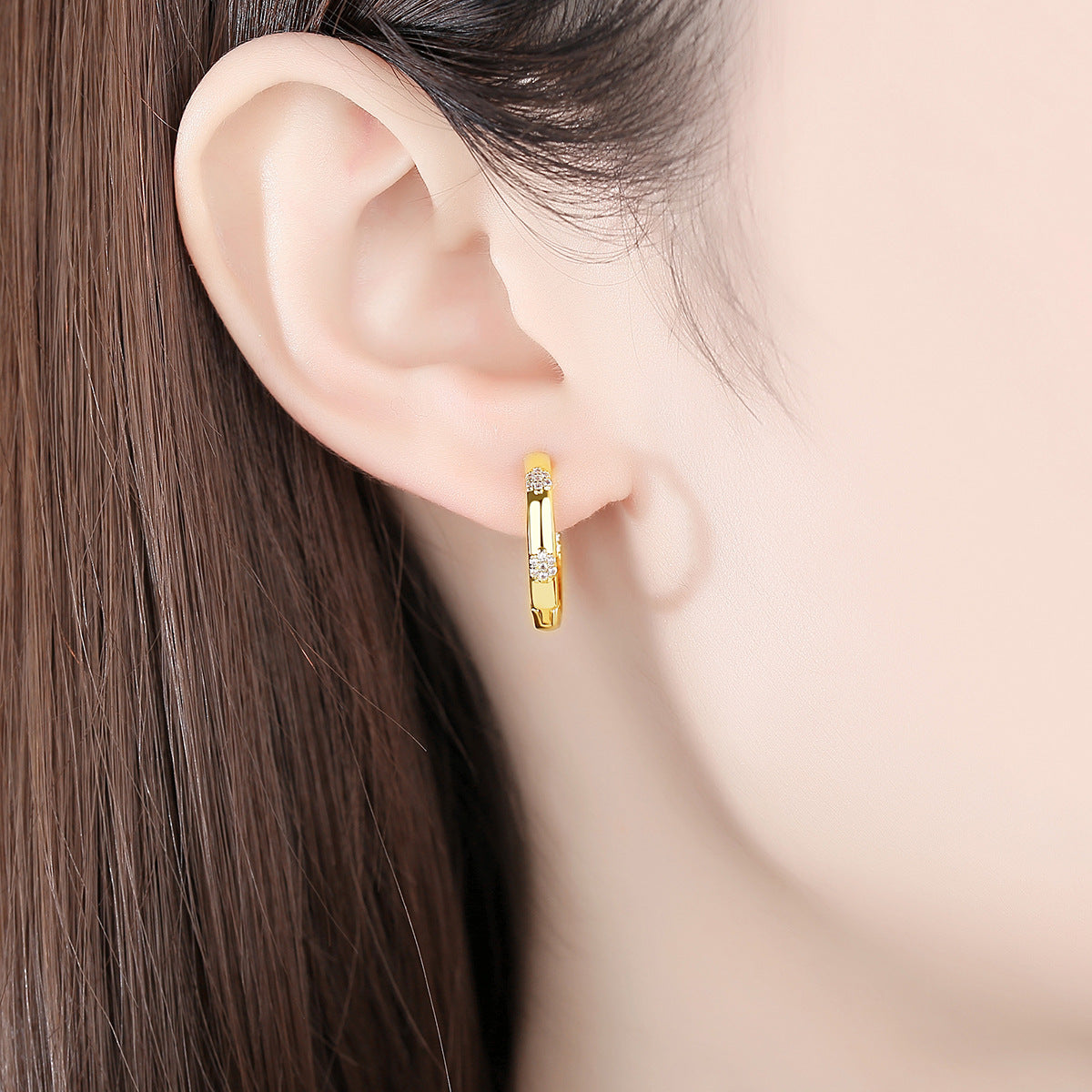 Gold Plated Flower Cubic Zirconia Huggie Earrings AAA1142