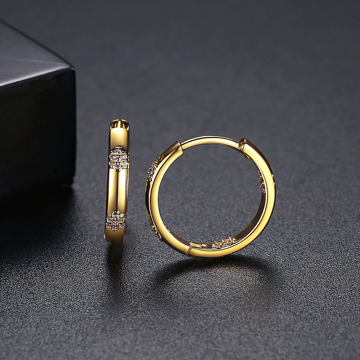 Gold Plated Flower Cubic Zirconia Huggie Earrings AAA1142