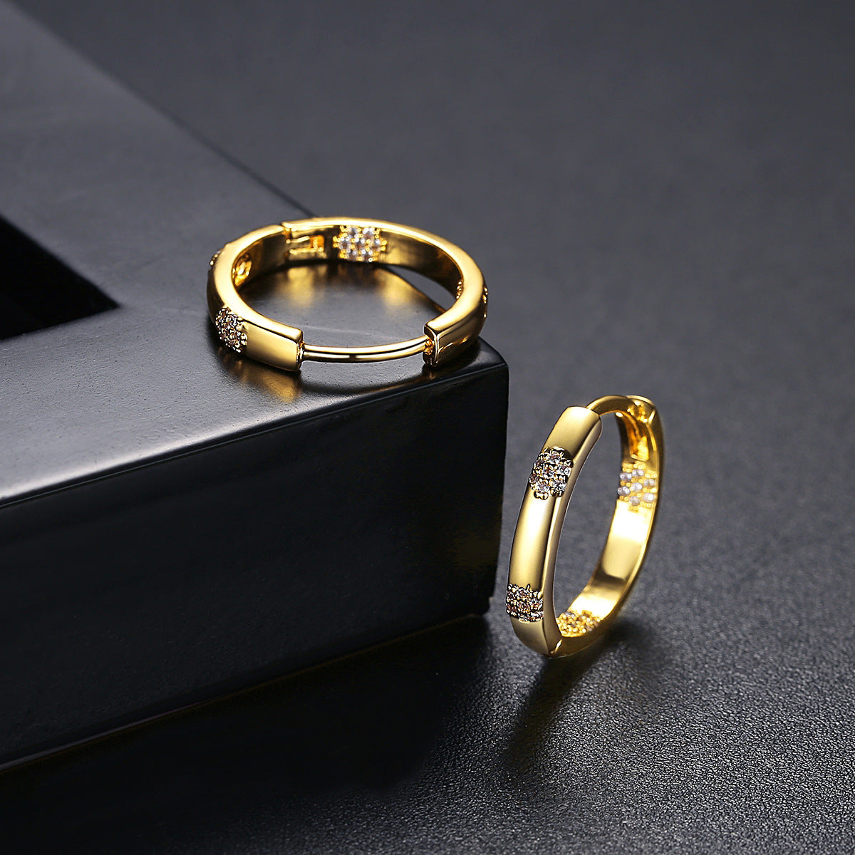 Gold Plated Flower Cubic Zirconia Huggie Earrings AAA1142