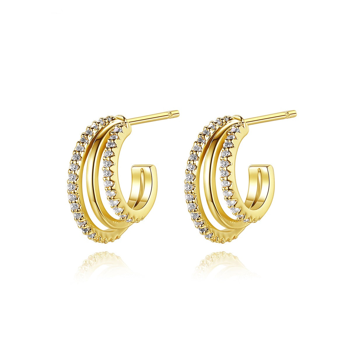Triple Layer Cubic Zirconia Open C Shape Hoop Earrings AAA115