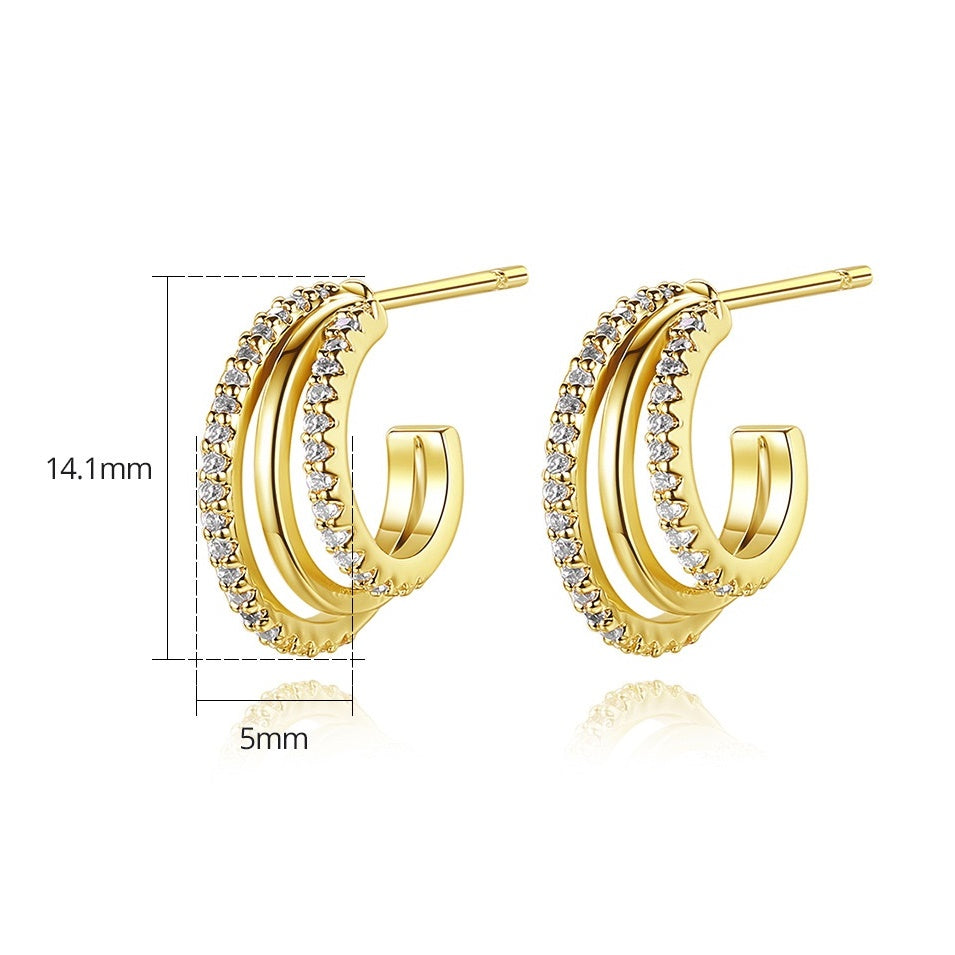 Triple Layer Cubic Zirconia Open C Shape Hoop Earrings AAA115