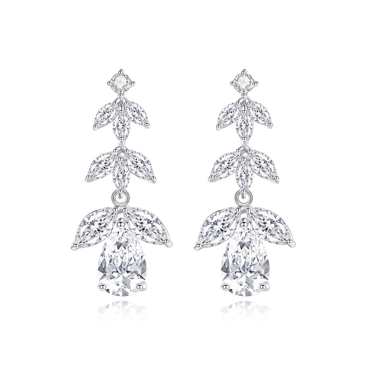 White Gold Plated Marquise & Pear Cubic Zirconia Drop Earrings AAA1176