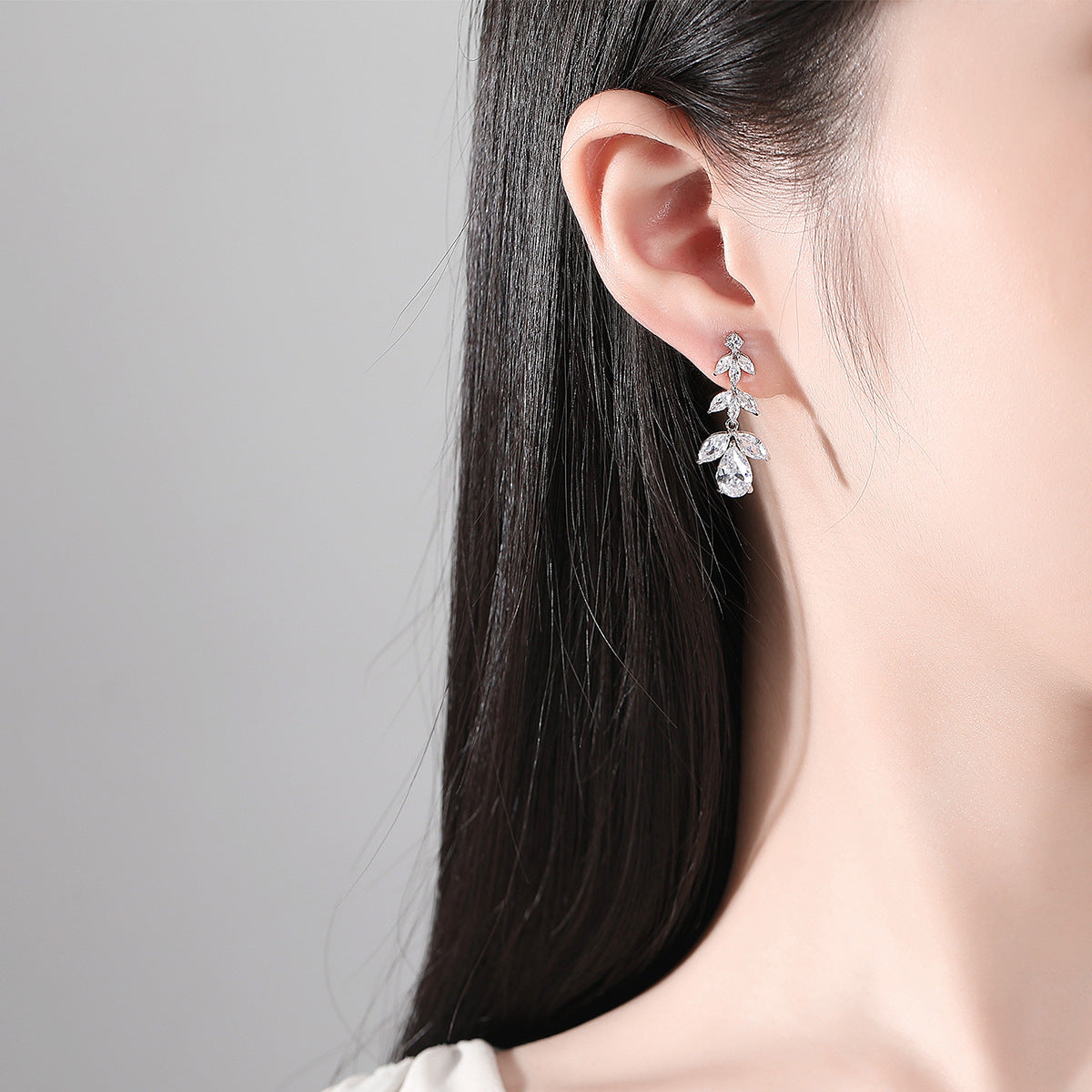 White Gold Plated Marquise & Pear Cubic Zirconia Drop Earrings AAA1176