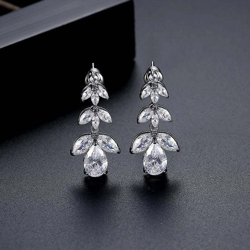 White Gold Plated Marquise & Pear Cubic Zirconia Drop Earrings AAA1176