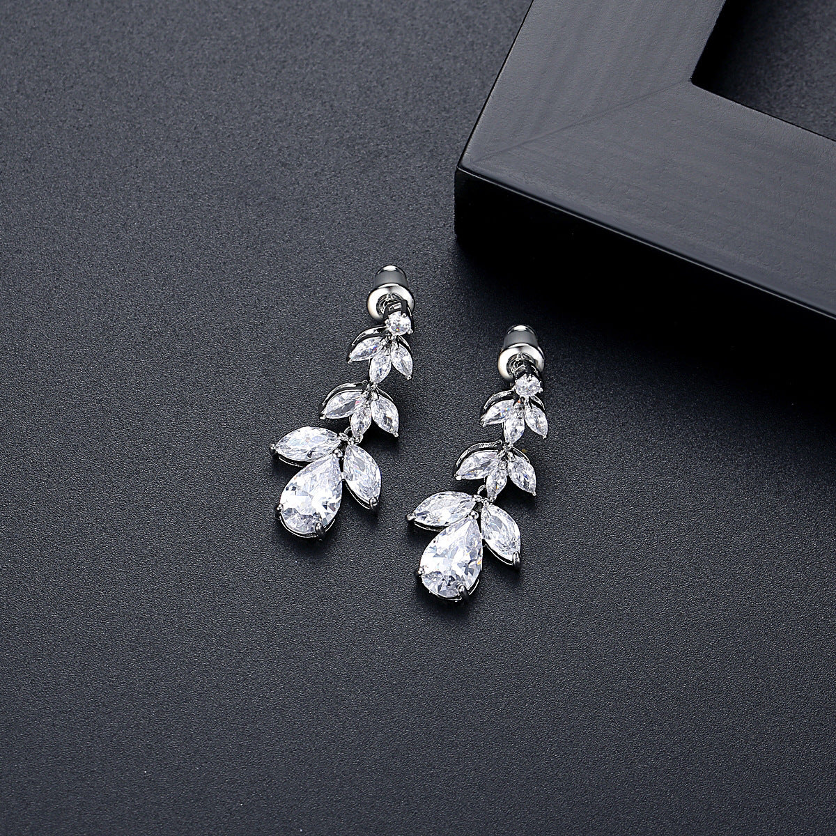 White Gold Plated Marquise & Pear Cubic Zirconia Drop Earrings AAA1176