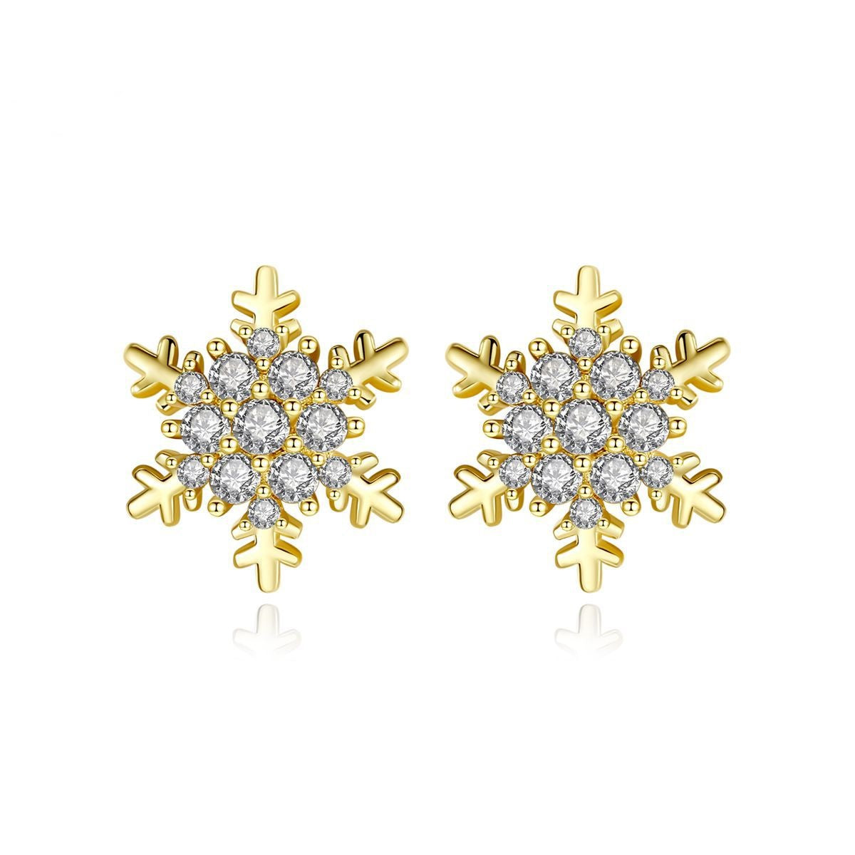 Gold Plated Snowflake Cubic Zirconia Stud Earrings AAA120