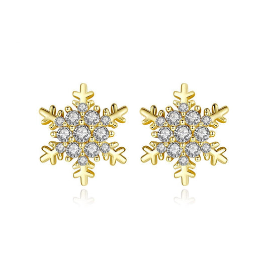 Gold Plated Snowflake Cubic Zirconia Stud Earrings AAA120