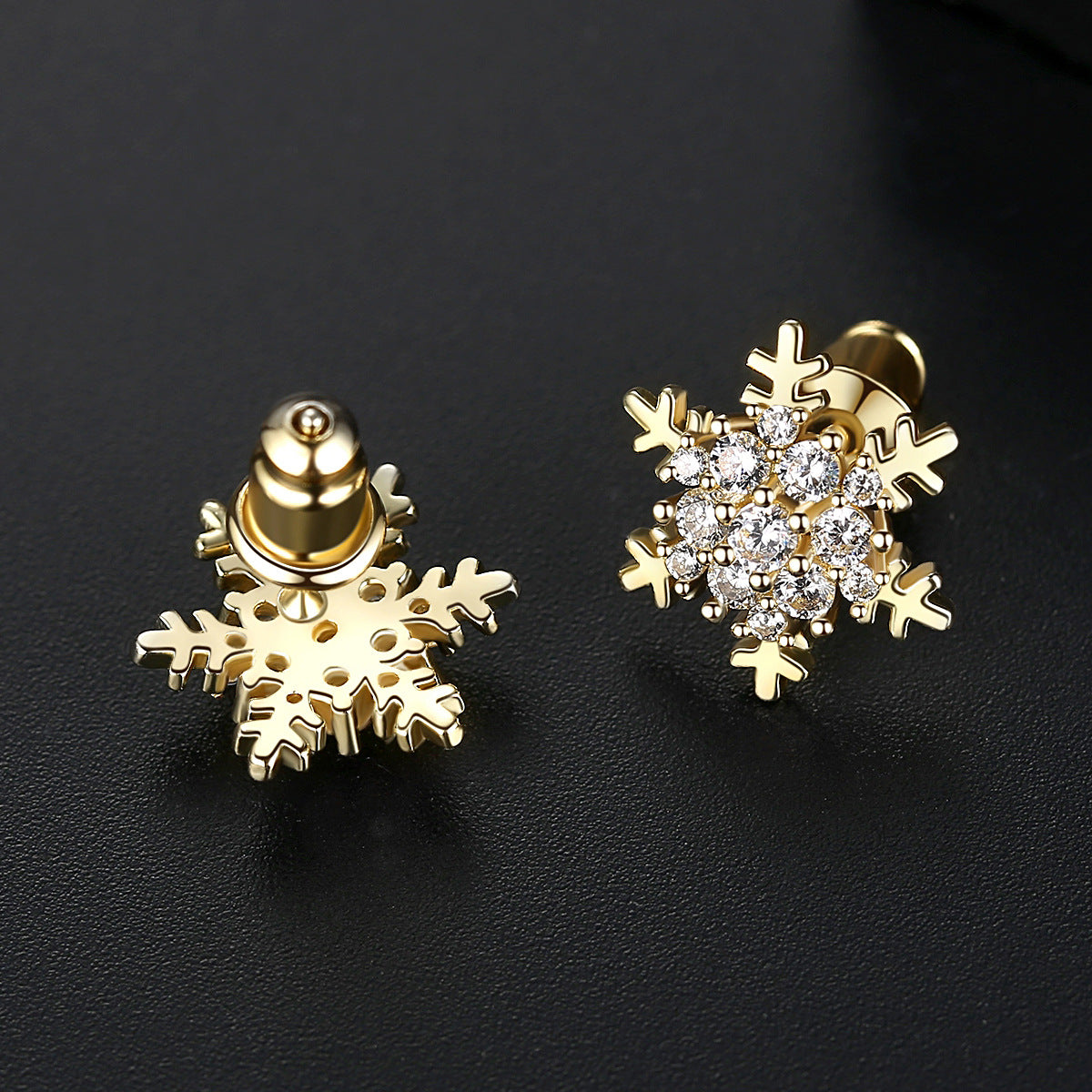 Gold Plated Snowflake Cubic Zirconia Stud Earrings AAA120