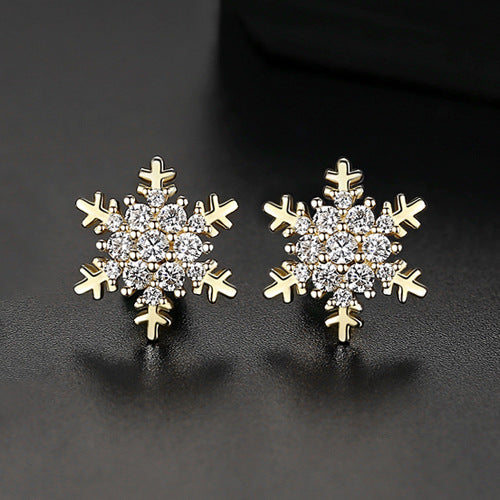Gold Plated Snowflake Cubic Zirconia Stud Earrings AAA120