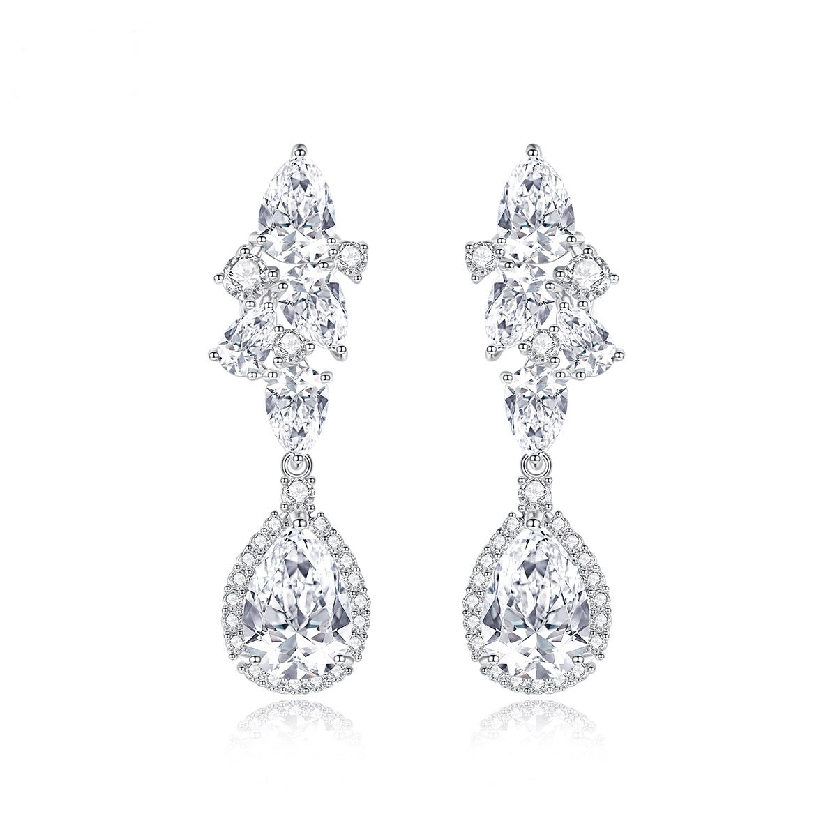 White Gold Plated Pear Shape Cubic Zirconia Drop Dangle Earrings AAA1230