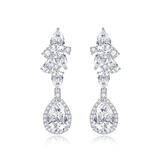 White Gold Plated Pear Shape Cubic Zirconia Drop Dangle Earrings AAA1230