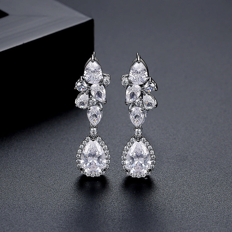 White Gold Plated Pear Shape Cubic Zirconia Drop Dangle Earrings AAA1230