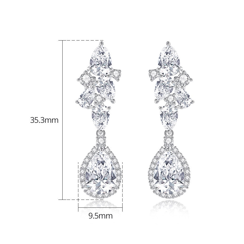 White Gold Plated Pear Shape Cubic Zirconia Drop Dangle Earrings AAA1230