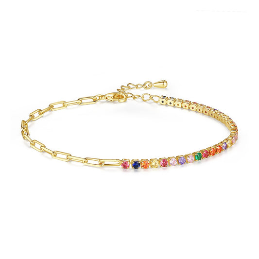 Gold Plated Mixed Color Cubic Zirconia Cup Chain Tennis Bracelet AAA1245