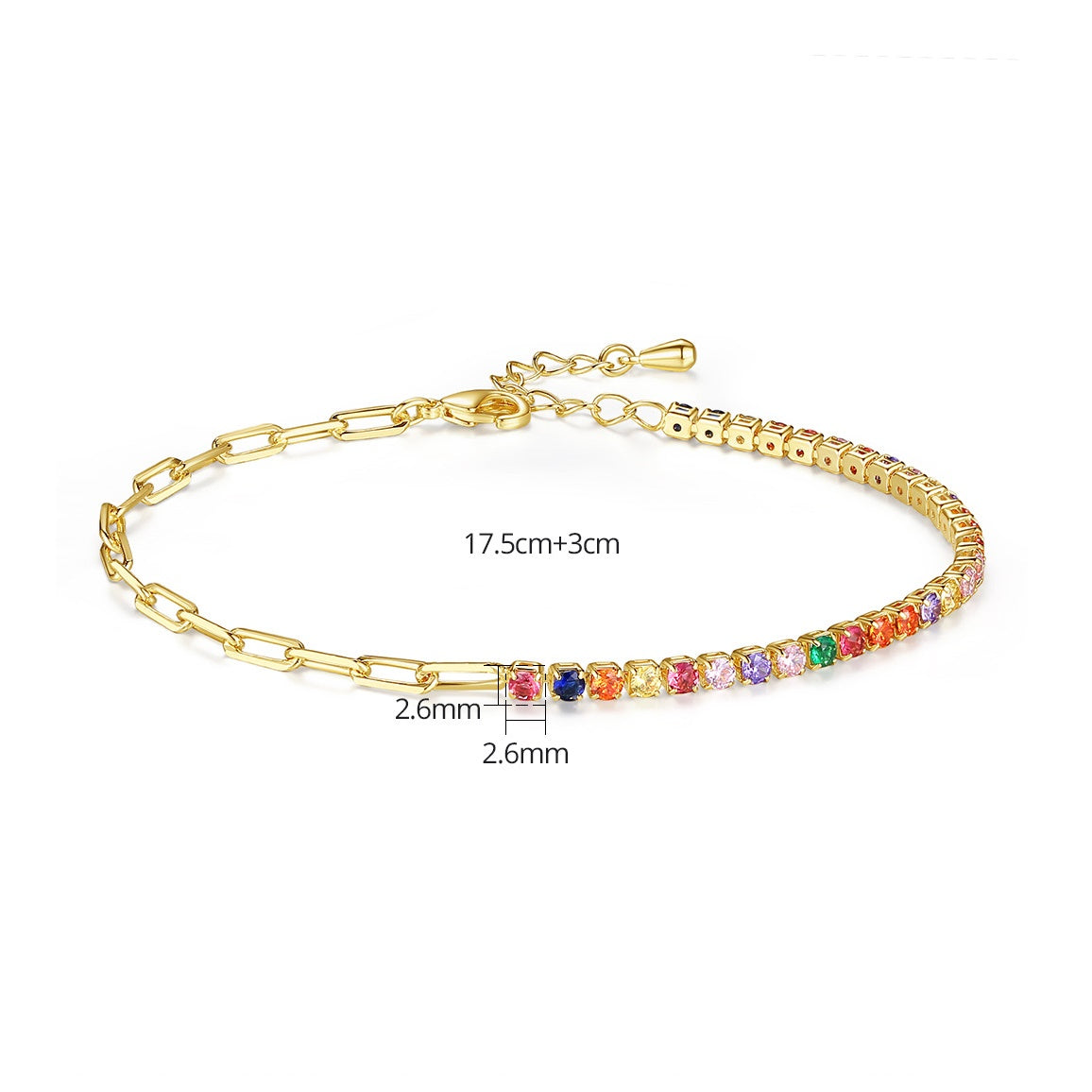 Gold Plated Mixed Color Cubic Zirconia Cup Chain Tennis Bracelet AAA1245