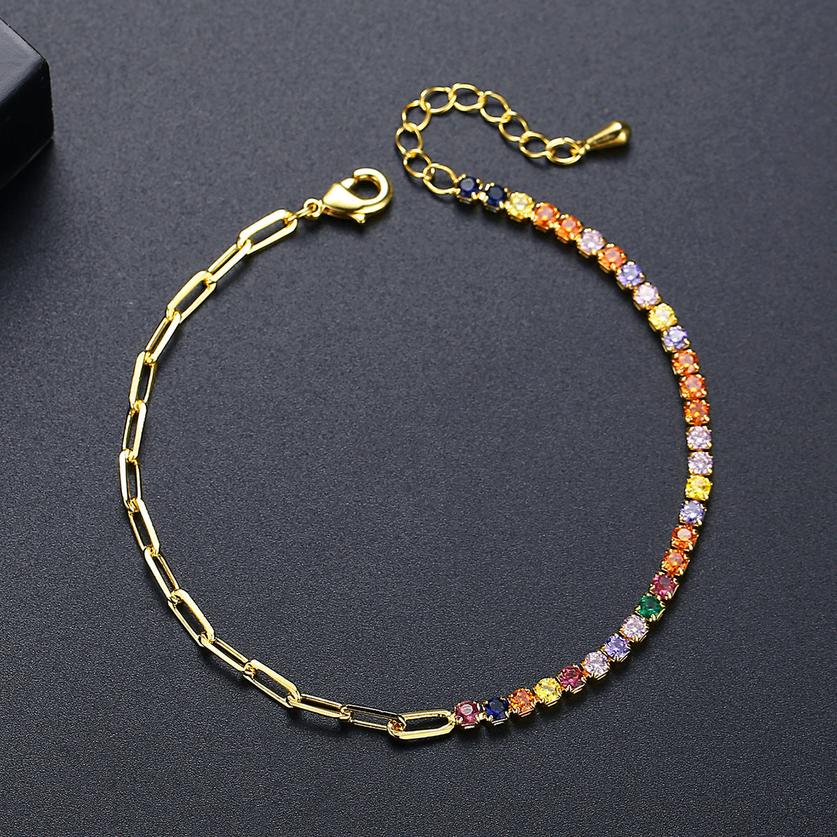 Gold Plated Mixed Color Cubic Zirconia Cup Chain Tennis Bracelet AAA1245