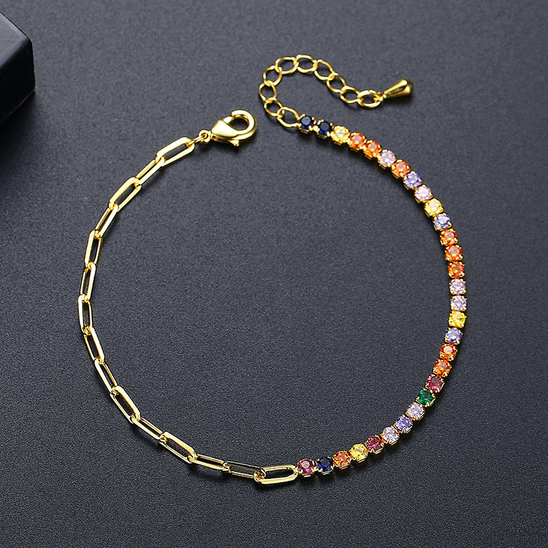 Gold Plated Mixed Color Cubic Zirconia Cup Chain Tennis Bracelet AAA1245