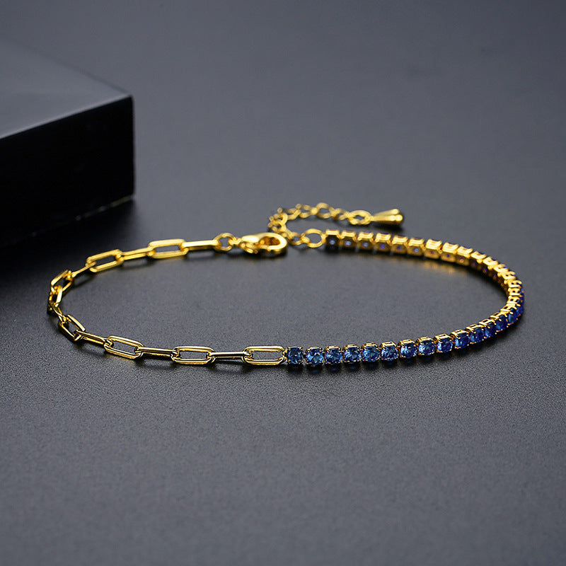 Gold Plated Mixed Color Cubic Zirconia Cup Chain Tennis Bracelet AAA1245