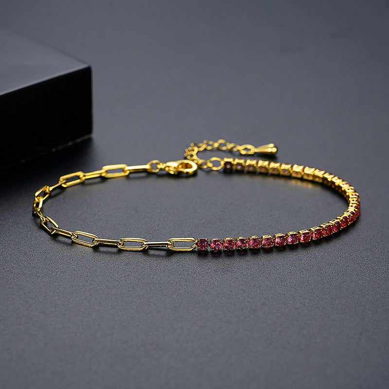 Gold Plated Mixed Color Cubic Zirconia Cup Chain Tennis Bracelet AAA1245