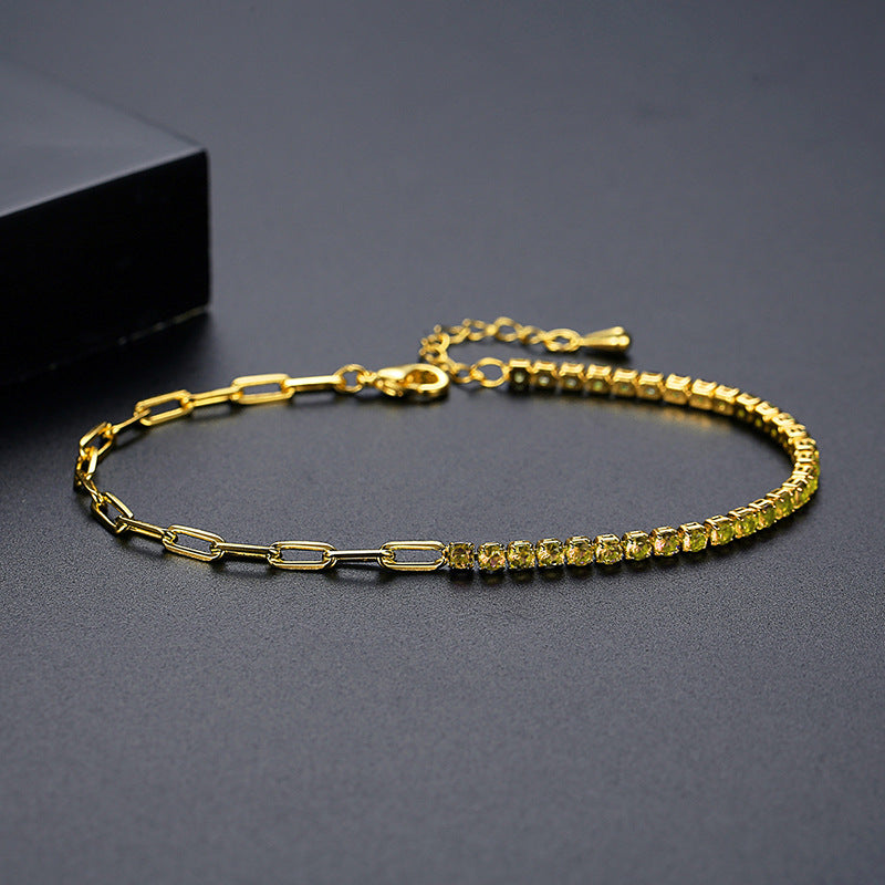 Gold Plated Mixed Color Cubic Zirconia Cup Chain Tennis Bracelet AAA1245