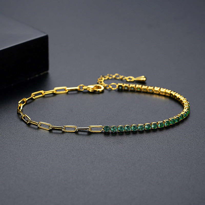 Gold Plated Mixed Color Cubic Zirconia Cup Chain Tennis Bracelet AAA1245