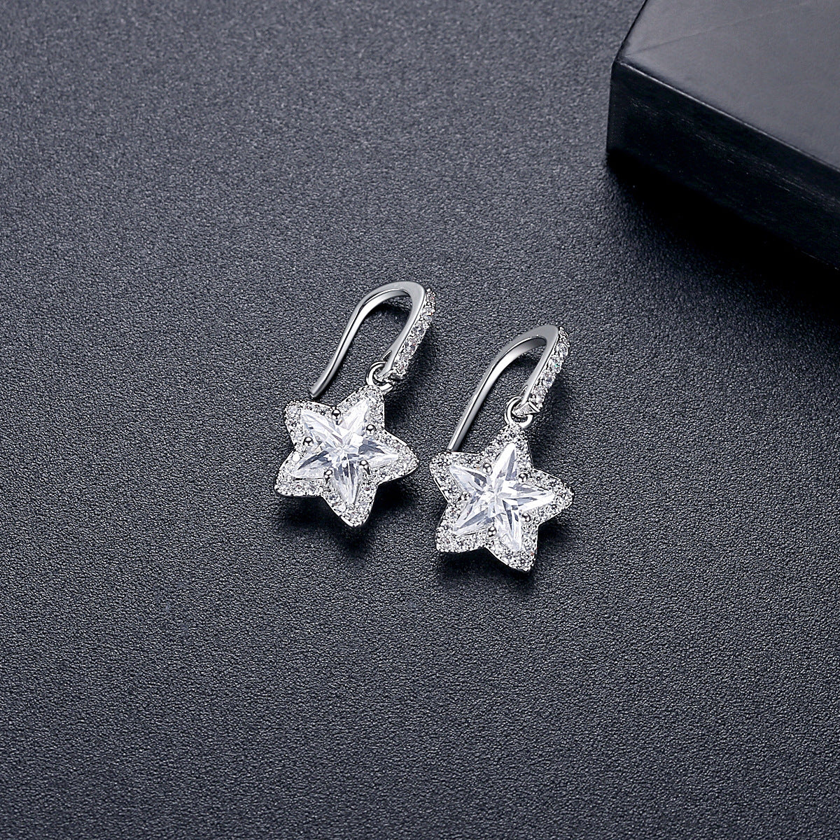 White Gold Plated Star Shape Cubic Zirconia Dangle Drop Earrings AAA1283