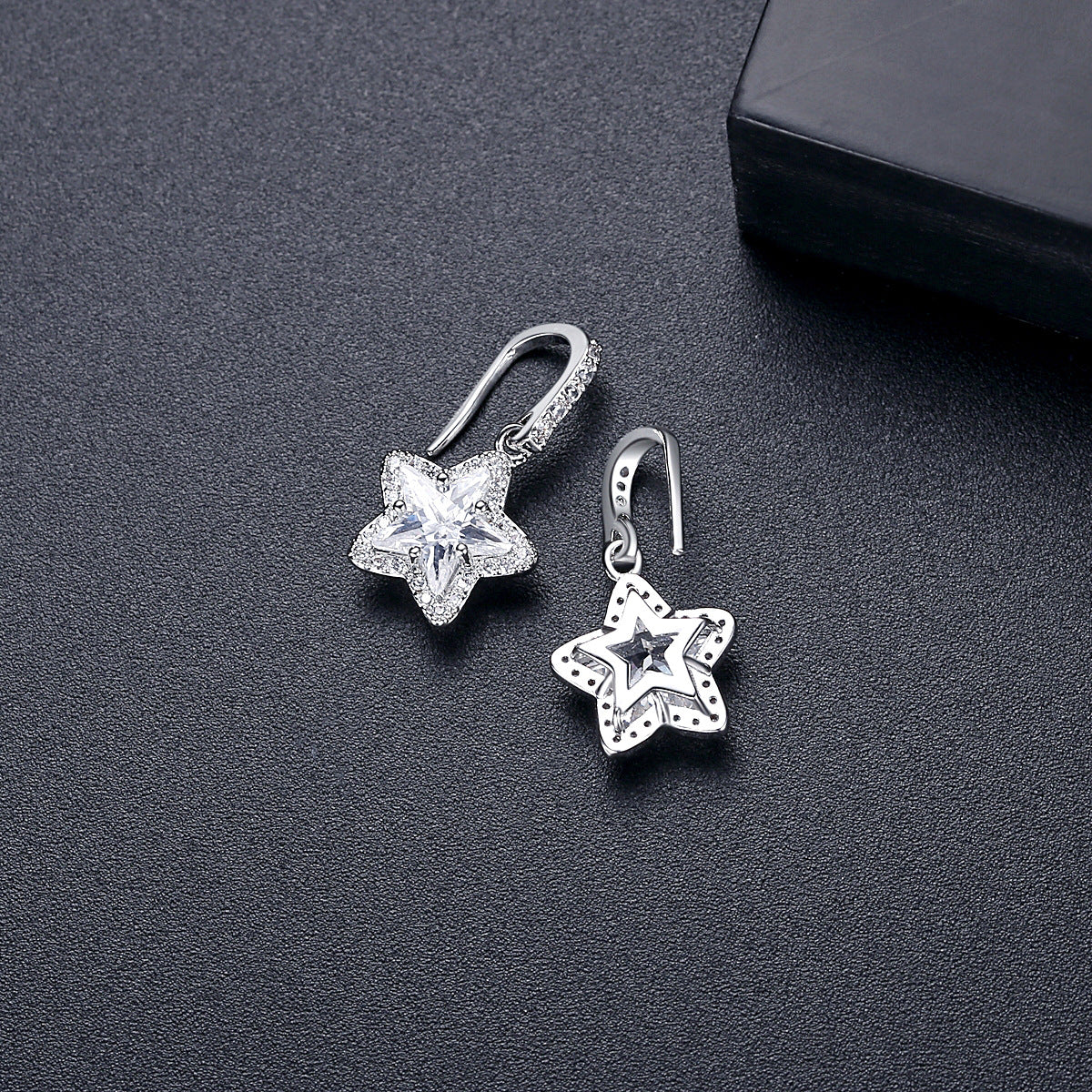 White Gold Plated Star Shape Cubic Zirconia Dangle Drop Earrings AAA1283