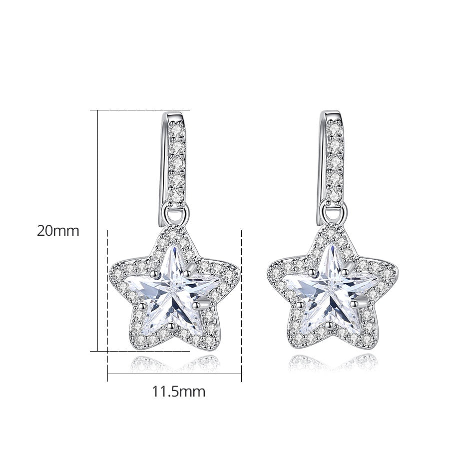 White Gold Plated Star Shape Cubic Zirconia Dangle Drop Earrings AAA1283