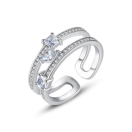 White Gold Plated Cubic Zirconia Double Layer Open Ring AAA129