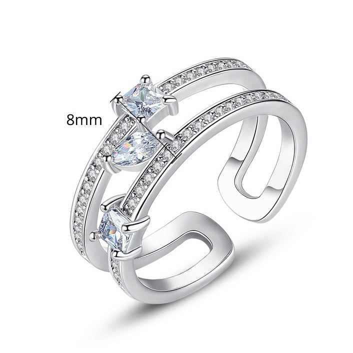 White Gold Plated Cubic Zirconia Double Layer Open Ring AAA129