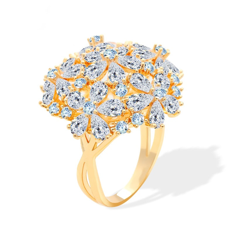 Gold Plated Pear Cut Cubic Zirconia Cluster Ring AAA1314