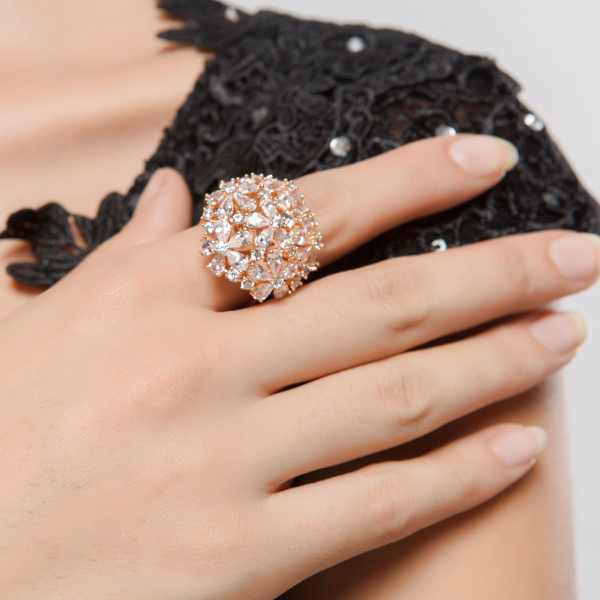 Gold Plated Pear Cut Cubic Zirconia Cluster Ring AAA1314