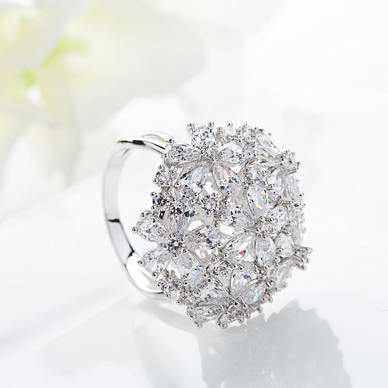 Gold Plated Pear Cut Cubic Zirconia Cluster Ring AAA1314