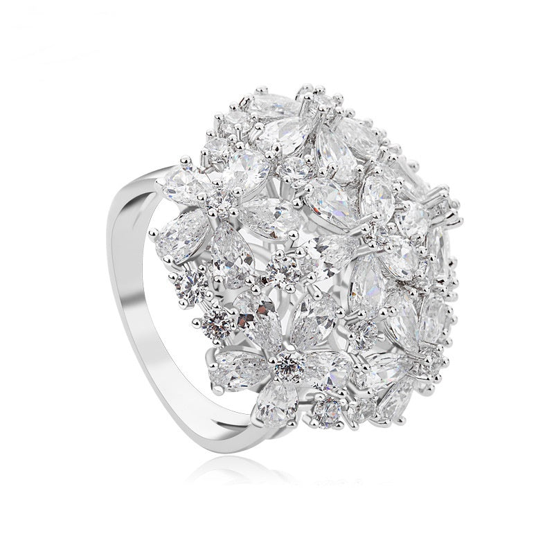 Gold Plated Pear Cut Cubic Zirconia Cluster Ring AAA1314